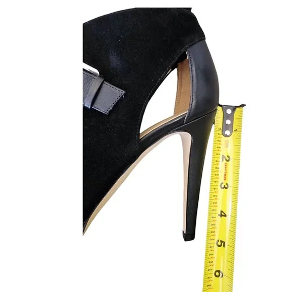 New MICHAEL Kors Black Suede Leather Isabella Open Peep Toe Heels Bootie Shoes - Picture 9 of 16